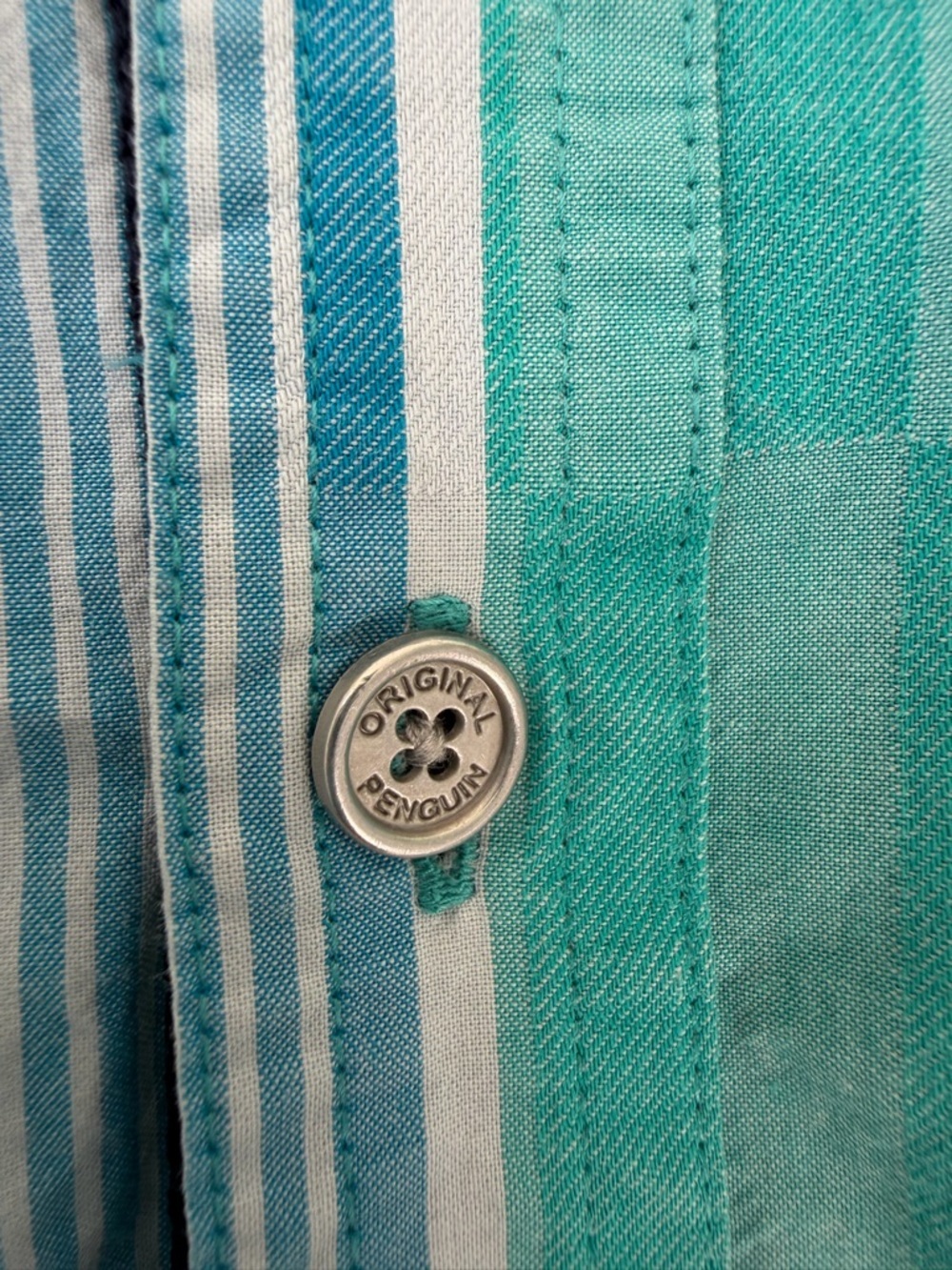 Original Penguin Teal & Light Blue Plaid Botton-Up Shirt XXL - Picture 6 of 11
